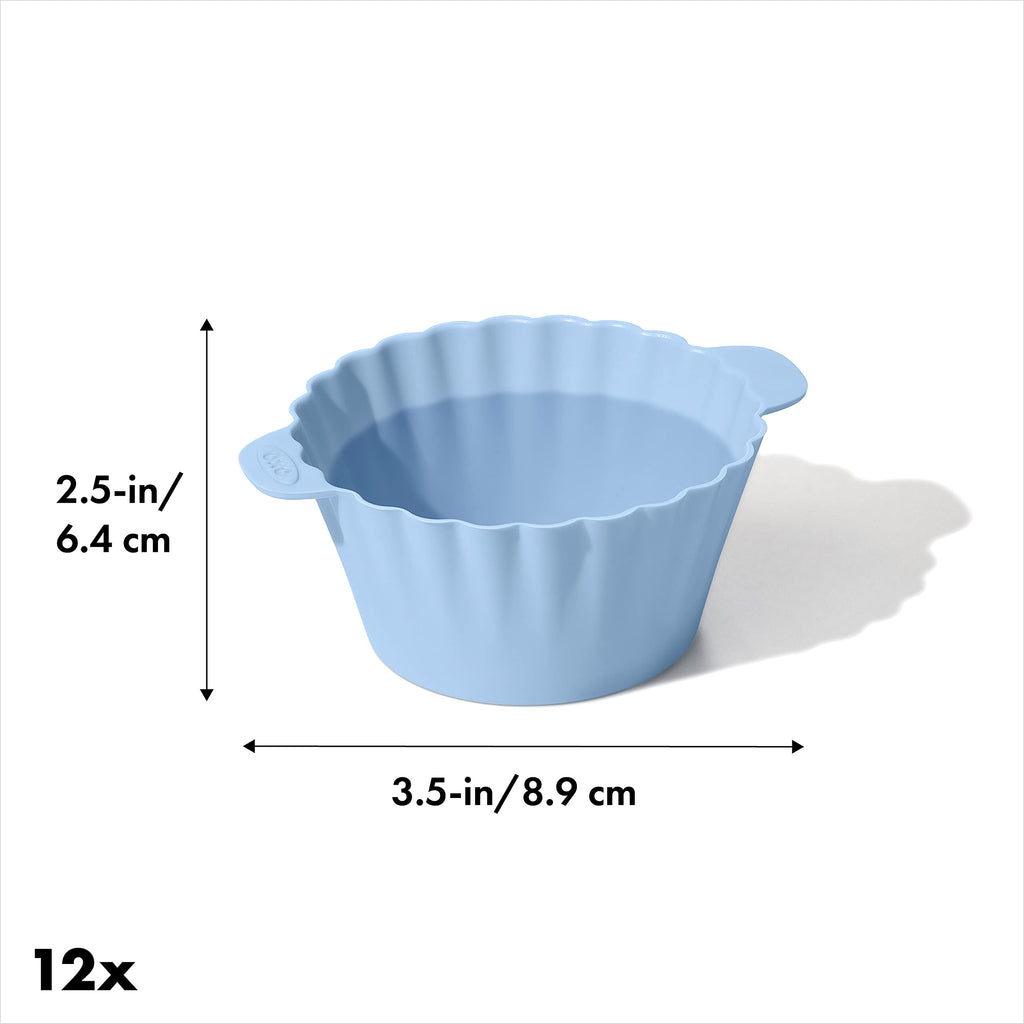OXO Good Grips Silicone Baking Cups, Pack of 12, Reusable, BPA-Free, Dishwasher Safe, Non-Stick, Food Grade, Cupcake Cups, Muffin Cups, Cupcake Liners, Muffin Liners