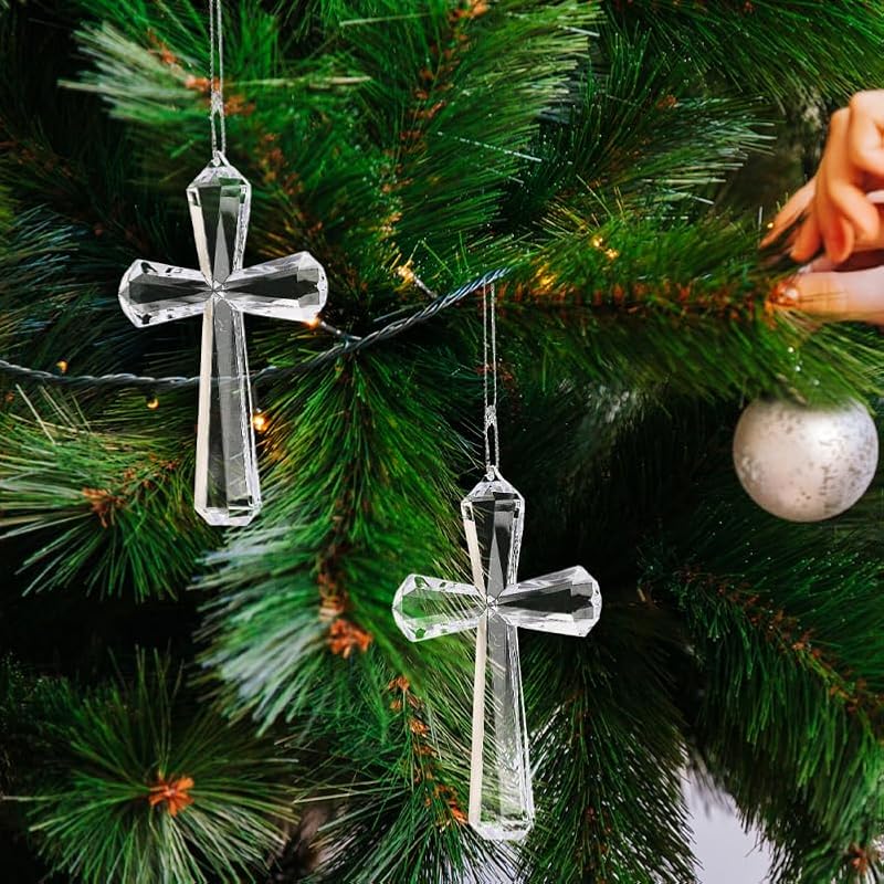 Transparent Acrylic Cross Hanging Ornaments - 2 Pcs Easter Tree Decor