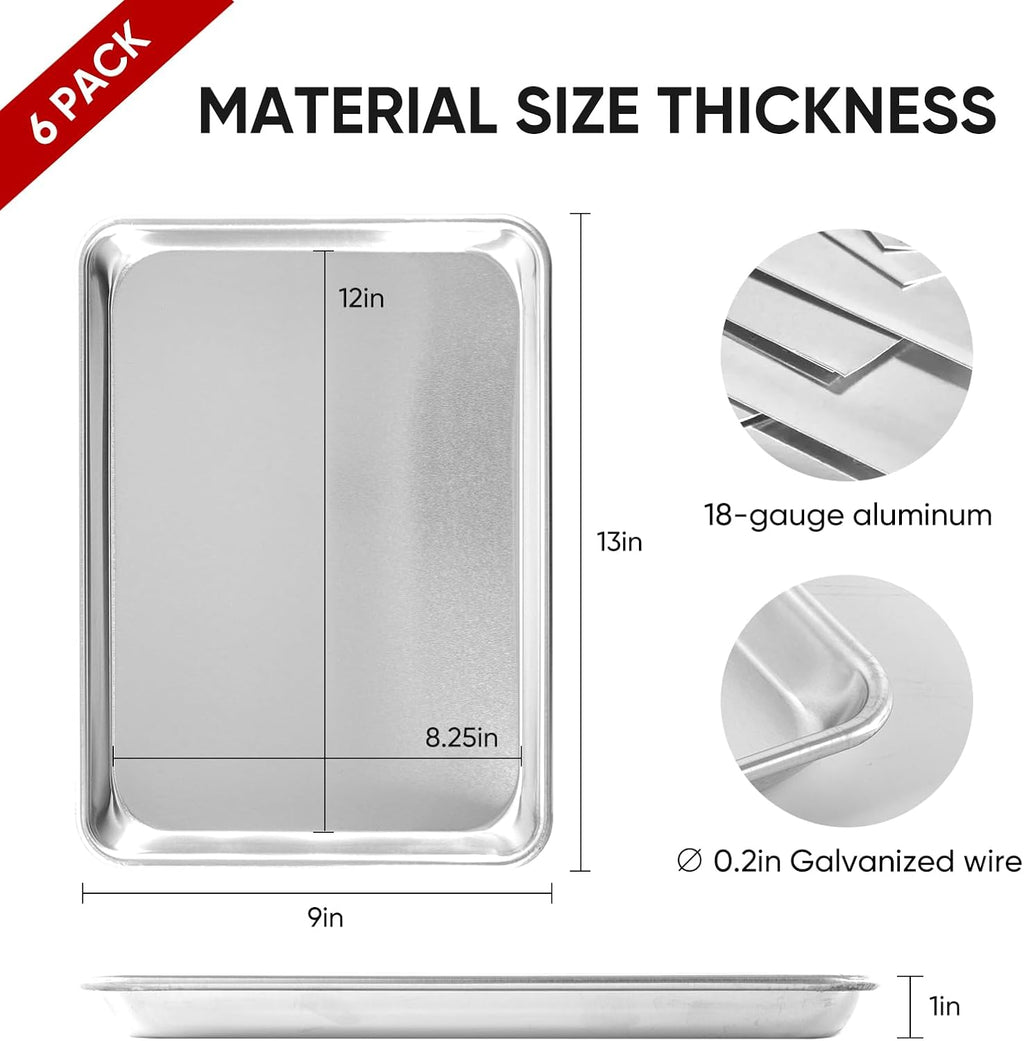 TENUP Aluminum Quarter Sheet Pan Set - 6 Pack Heavy Duty Baking Trays, 13" x 9", Warp-Resistant & Rust-Free