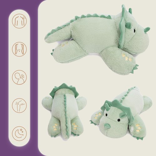 KOWSI® Microwavable 2 LB Weighted Stuffed Triceratops Animals Plush - 16 Inch Heated Dinosaur Plushie for Warmth & Comfort - Light Green Dino Squished Pillow - Cute Soft Toy for Adults & Children