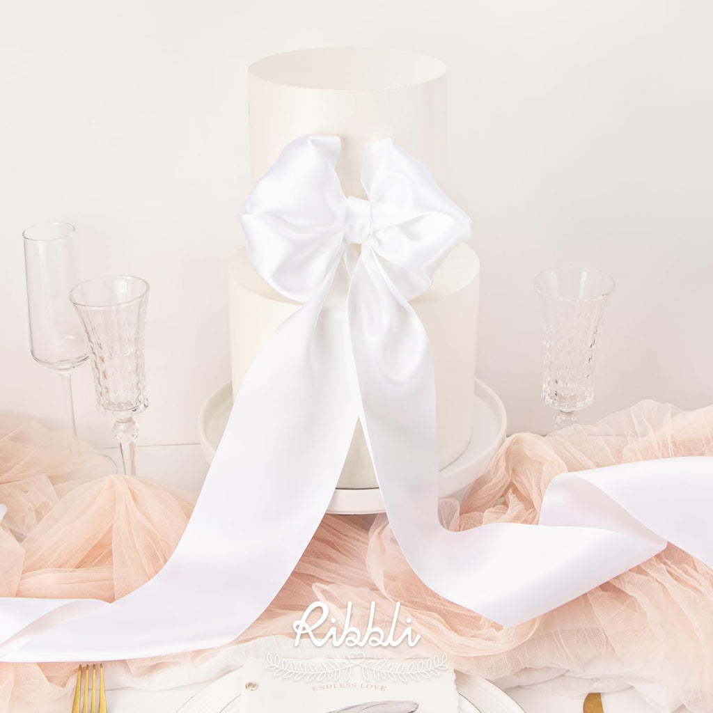 Ribbli White Satin Ribbon - 4 Inch Wide Double-Faced Satin for Wedding Decor & Gift Wrapping | 10 Yards