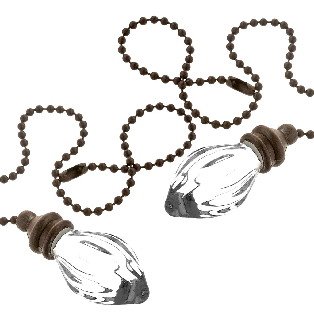 RUIAN 2 Pcs Decorative Fan Pull Chain Ornament Set Lamp Pull Extension for Light Fan with 12 Inch Bronze Chains and Crystal Glass Pendant Decor.