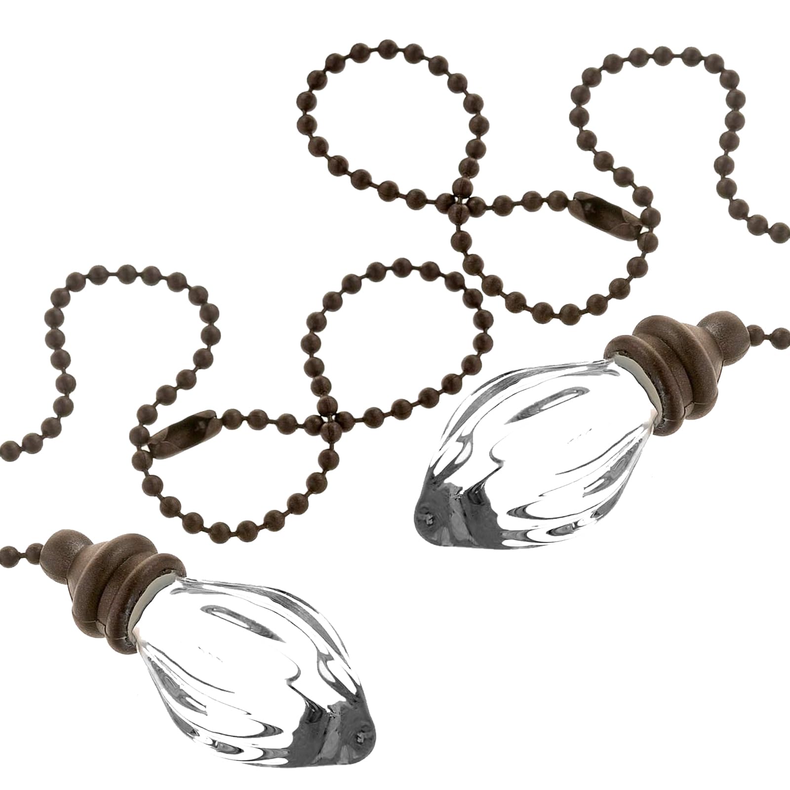 RUIAN 2 Pcs Decorative Fan Pull Chain Ornament Set Lamp Pull Extension for Light Fan with 12 Inch Bronze Chains and Crystal Glass Pendant Decor.