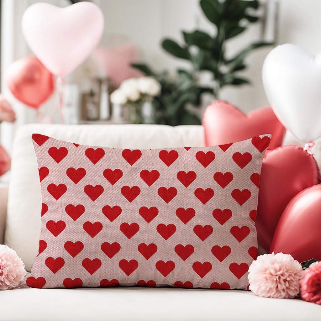 PANDICORN Valentines Day Pillow Covers 12X20 Inch Pink and Red Heart Love Valentine Decorations Outdoor Farmhouse Anniversary Romantic Lumbar Decorative Throw Pillow Cases for Couch Living Home Decor