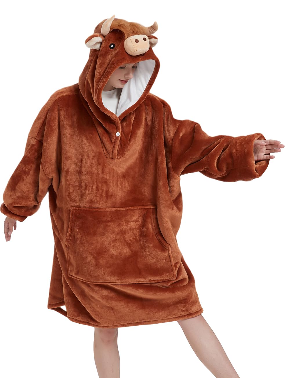 NAFLEAP Blanket Hoodie Women Wearable Blanket Adult Oversized Fleece Sherpa Christmas Sweatshirt Gift for Women, Brown cow adult