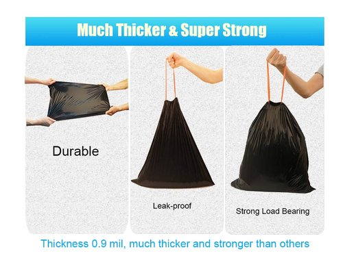 Feiupe 10 Gallon Drawstring Trash Bag Garbage Bag Trash Can Liner,0.9 Mil,90 Count (Black, 10 Gallon)