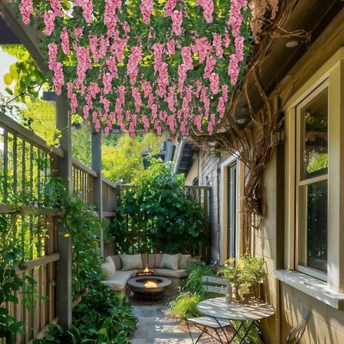 CISDUEO Pink Wisteria Hanging Flower Vines - 6.56 Ft Artificial Garland for Weddings & Home Decor