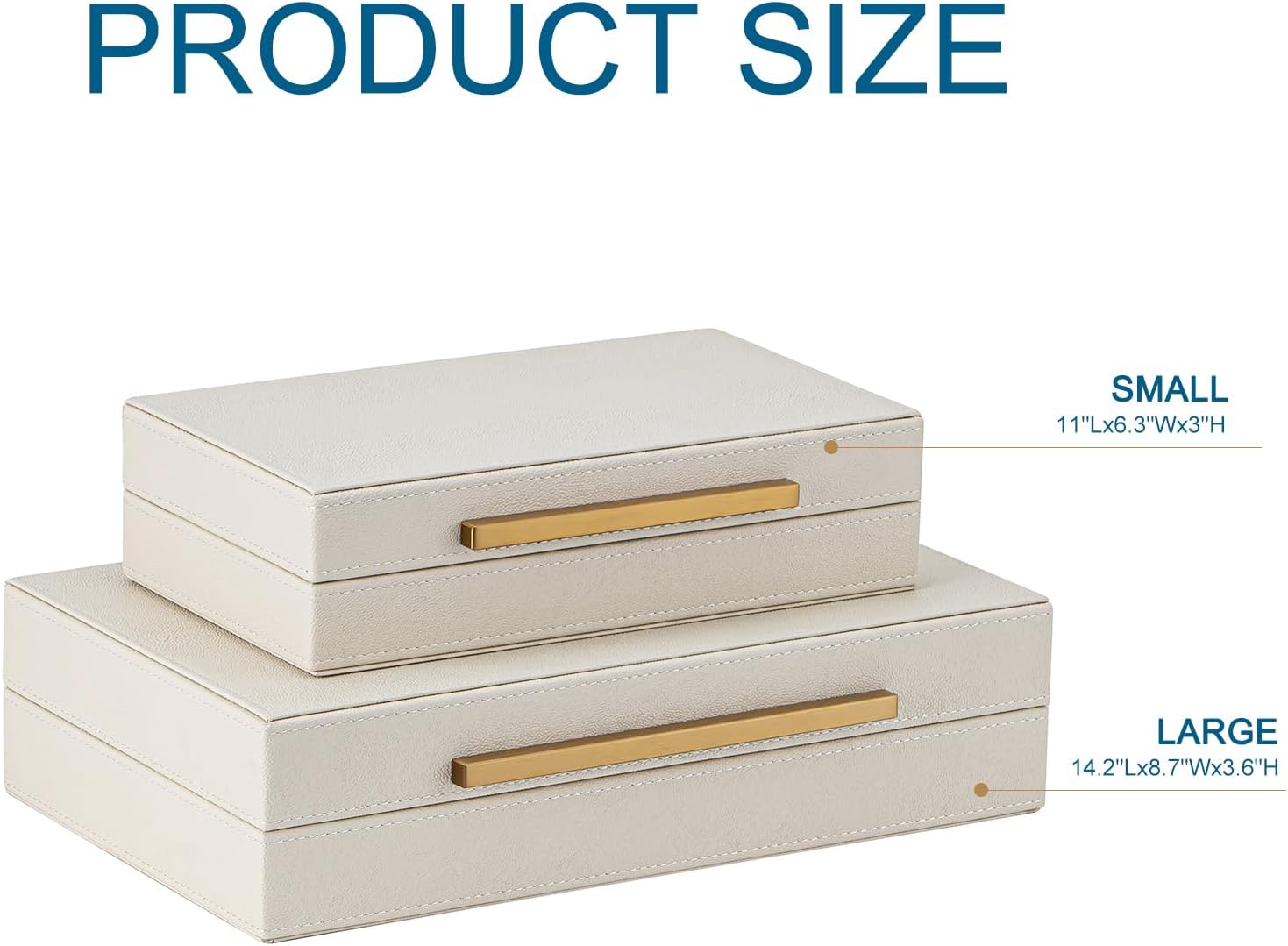 XIGEXIGE Faux Leather Jewelry Box Set - Large Stackable Nesting Organizers in Beige Shagreen with Gold Handles