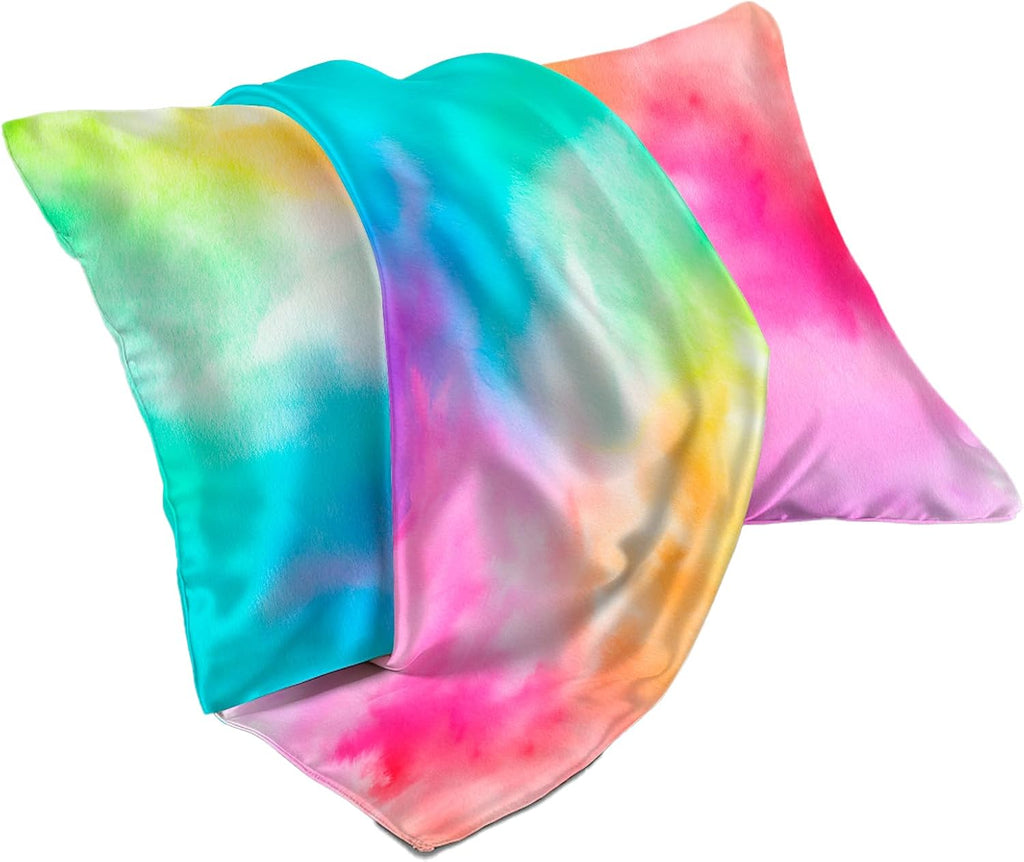 Skiennix Satin Pillowcases - Soft & Cooling for Hair and Skin | Standard Size Set of 2 - Rainbow Tie Dye