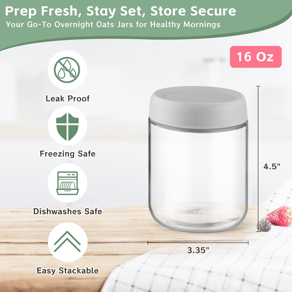 DMuuuDM 2 Pack Glass Overnight Oats Containers with Lids,Stackable Wide Mouth Mason Glass Jars with Airtight Seal Lids,Food Storage Jars for Meal Prep,Yogurt Parfaits,Meal Prep,Pudding,Spices (16 Oz)