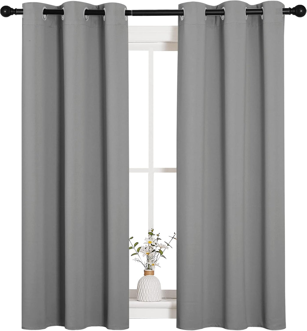 NICETOWN Blackout Curtains - Thermal Insulated Drapery Panels | Solid Ring Top, Silver Grey, 34 x 54 Inches (Set of 2)