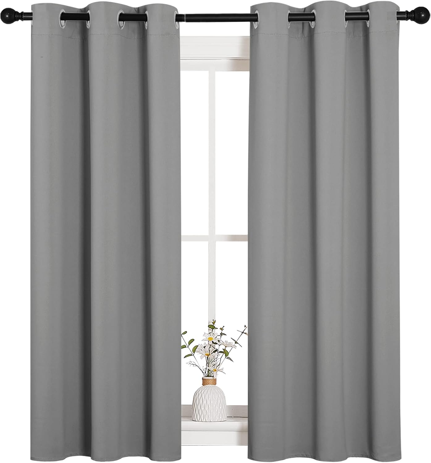 NICETOWN Blackout Curtains - Thermal Insulated Drapery Panels | Solid Ring Top, Silver Grey, 34 x 54 Inches (Set of 2)