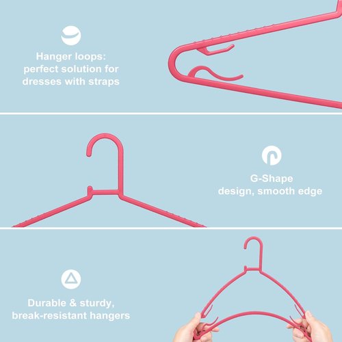 Byomostor Plastic Hangers - Durable Non-Slip G-Shape Clothes Hangers | 50 Pack in Pink