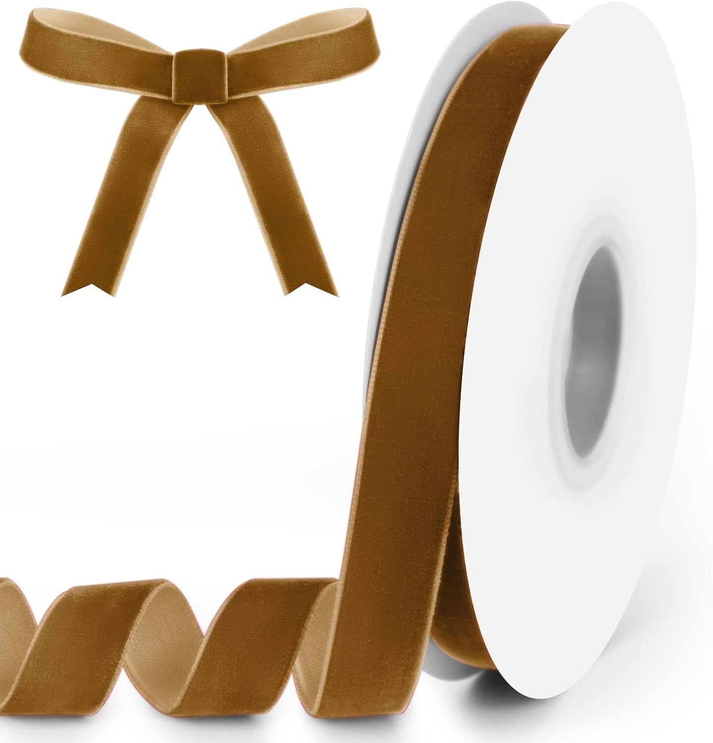Skiennix Velvet Ribbon - 5/8" Wide x 10 Yards | Vintage Single Face for Gift Wrapping & Decor (Khaki)