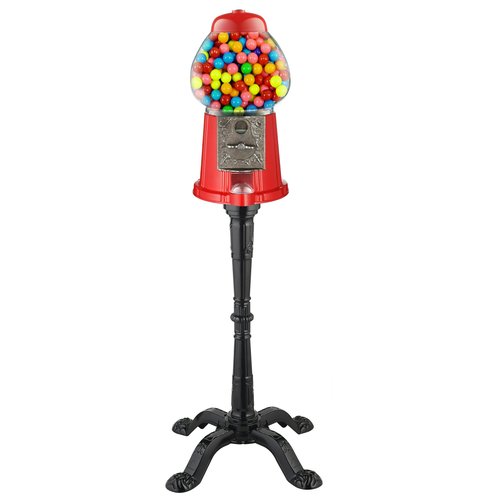 15” Gumball Machine with Stand and Coin Bank - Bubble Gum Machine Candy Dispenser Vending Machine with Glass Globe and Metal Base - Vintage Style Gum Ball Machine by Great Northern Popcorn (Red)