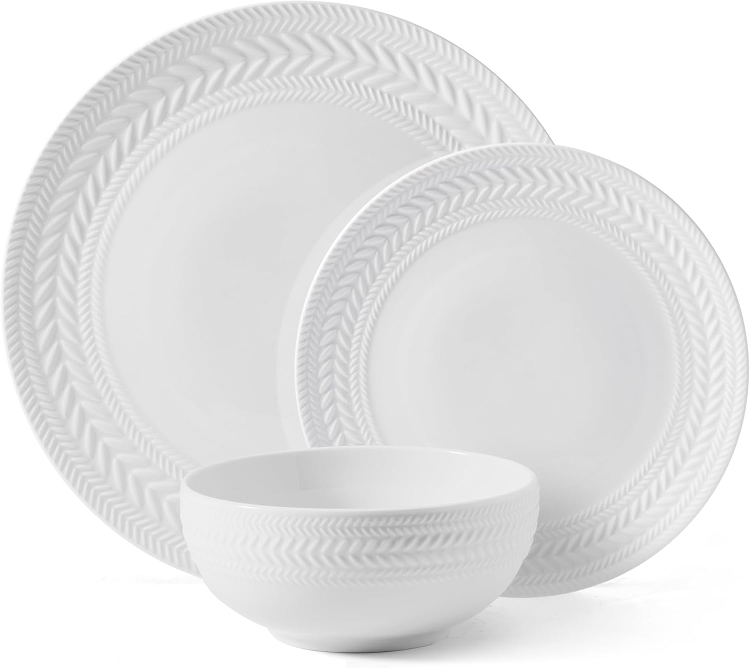 Pfaltzgraff Josephine 24-Piece Dinnerware Set - Elegant Porcelain Dish Set for 8 | Embossed Basket Weave Design, White