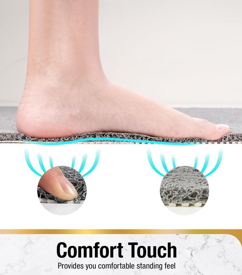 HITSLAM Shower Mat, 32 x 24 Inch Non Slip Bath Mat for Tub, Soft PVC Loofah Bathtub Mats with Drain Holes, Quick Drying Bathroom Stall Floor Mat, Bathroom Accessories Without Suction Cup, Grey
