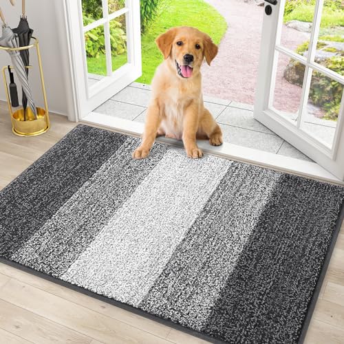 Smiry Striped Dog Door Mat - 30x20 Inch Non-Slip Absorbent Entryway Rug