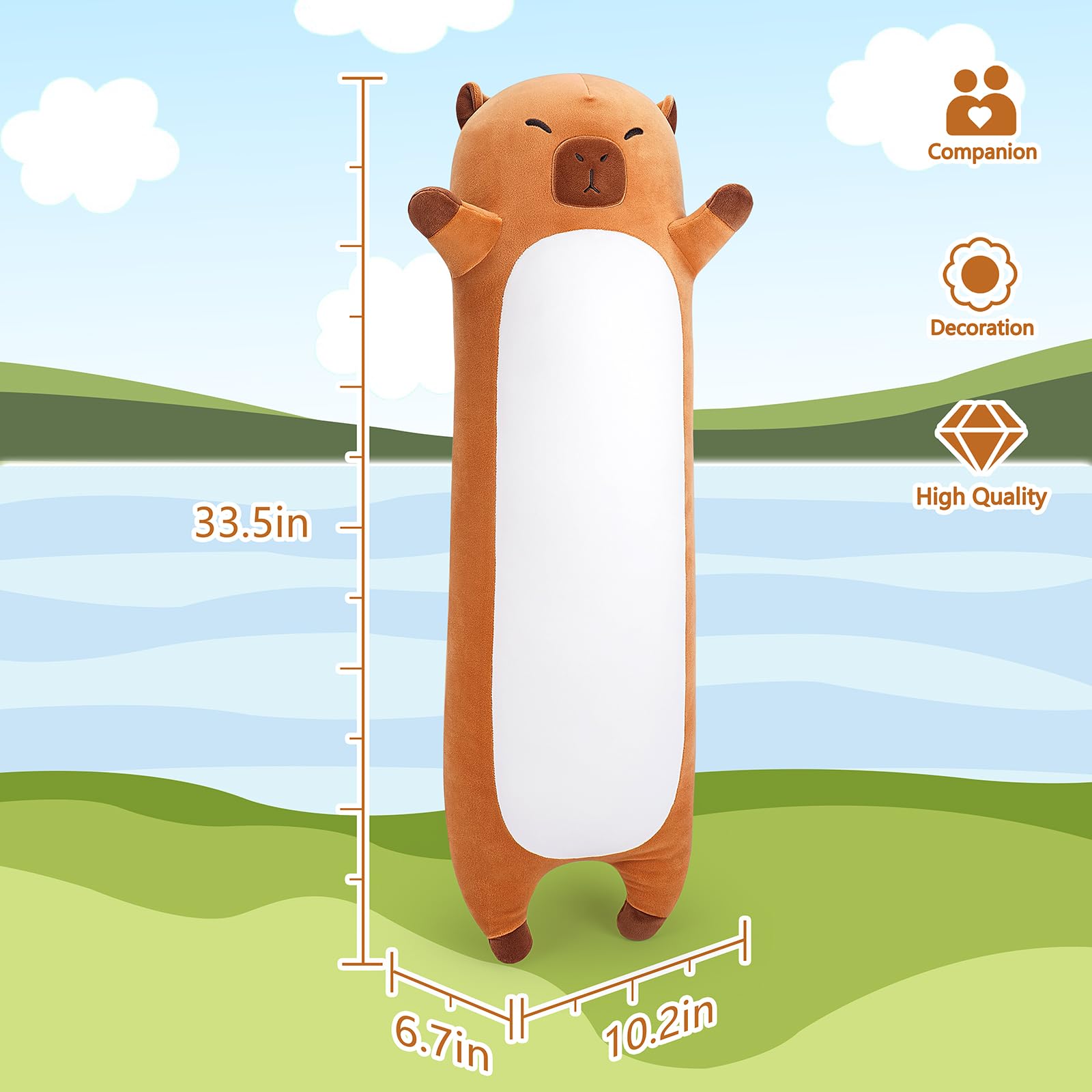 Sprinqdawin Large Capybara Stuffed Animal,33.5” Long Capybara Plush,Cute Plushies Animal Body Pillow,Kawaii Big Plush Toy Animals Gifts,Animals Sleeping Hug Pillow for Kids Adults Birthday