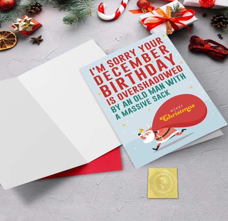 Funny December Birthday Card for Christmas - 8x5.3 inches