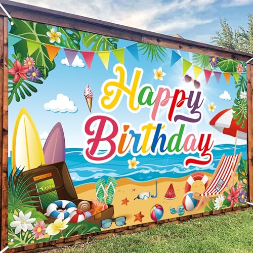 Summer Beach Birthday Backdrop, Tropical Party Decorations Banner 71x43