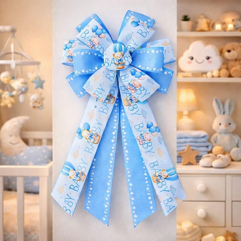 Skiennix Large Baby Shower Bows - 20x11 Inch Baby Blue Decorative Ribbons for Indoor/Outdoor Decor