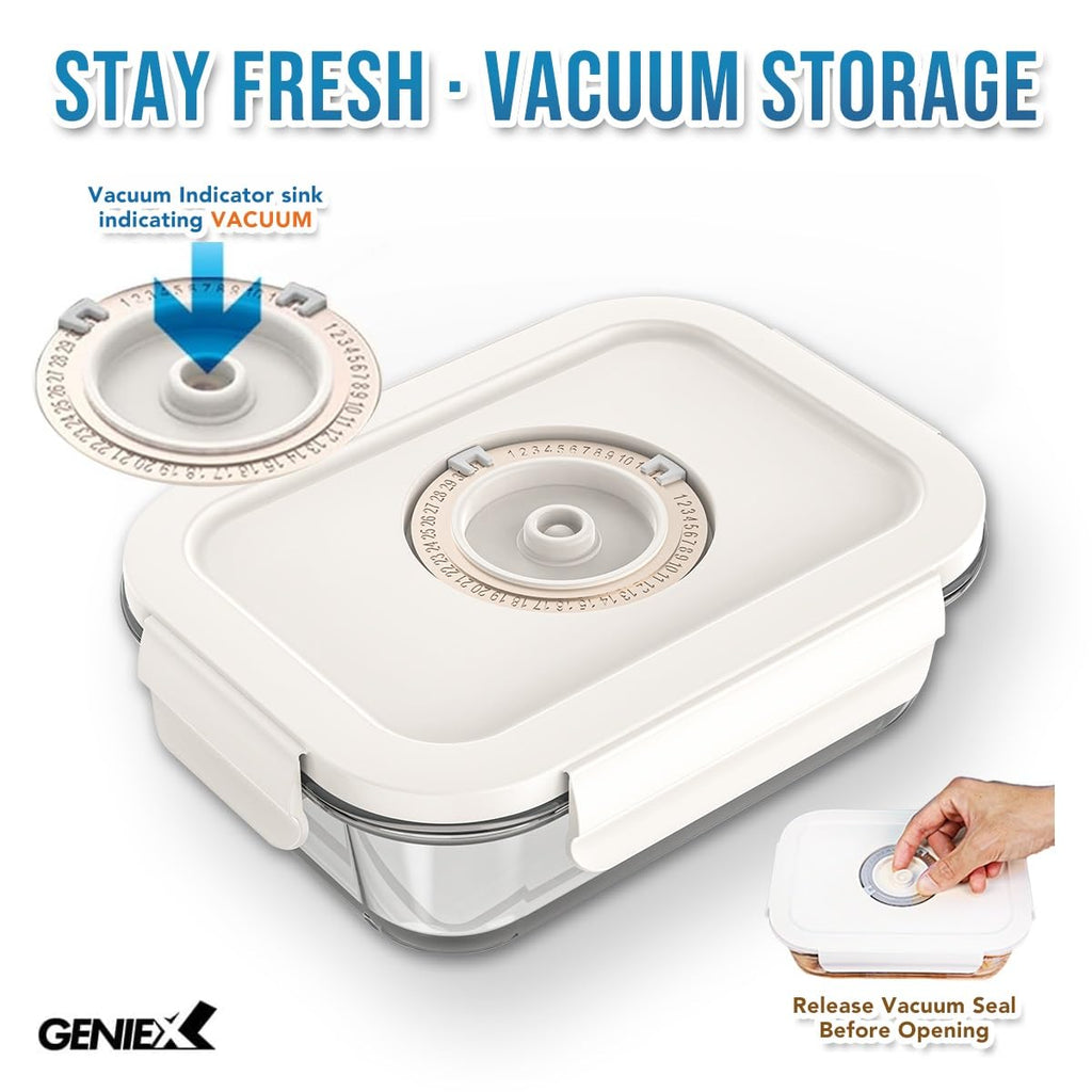 GENIEX Glass Vacuum Seal Containers for Food Storage (Sealer sold separately)