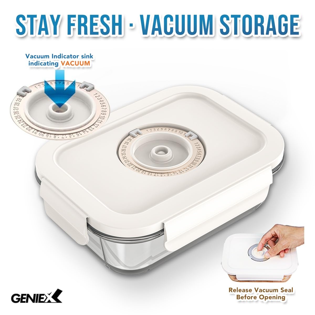 GENIEX Glass Vacuum Seal Containers for Food Storage (Sealer sold separately)