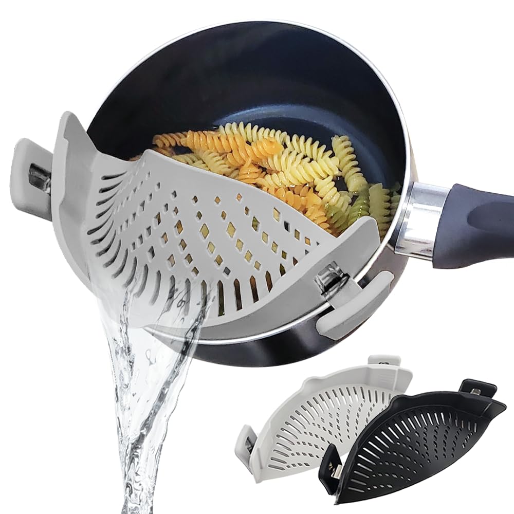 Recohome Silicone Clip On Strainer for Pots and pans, Clip on Food Strainer for Pasta Meat Vegetables Fruit Rice Silicone Kitchen Colander [2-Pack]