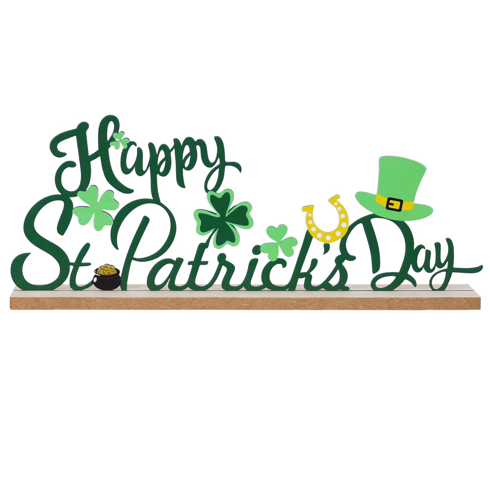MEETYAMOR St Patricks Day Decorations, Wood Metal Happy St Patricks Day Sign for Table Decor, Farmhouse Rustic St Patricks Day Decorations for The Home, Kitchen, Mantle, Shelf