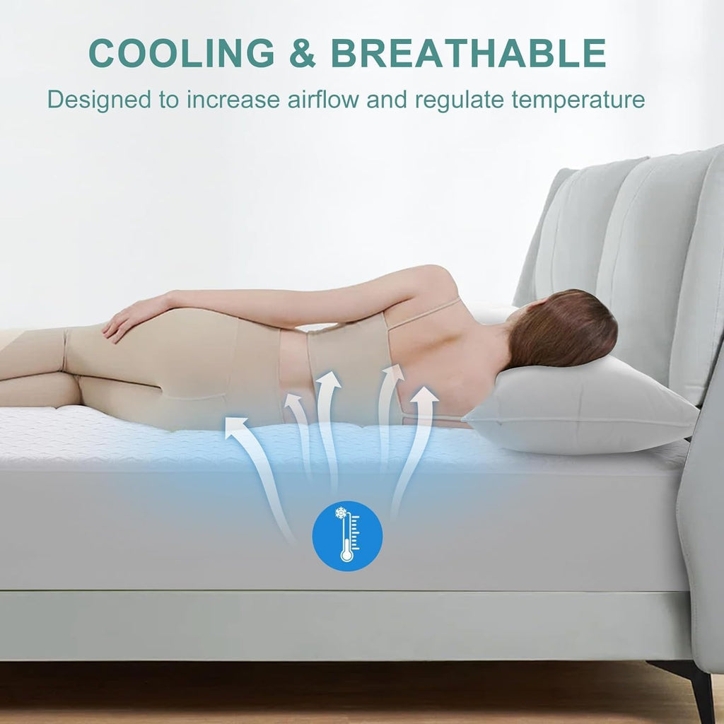 Premium Waterproof Mattress Protector | Queen Size 4D Air Cooling 300GSM Cover - Breathable & Noiseless (White)