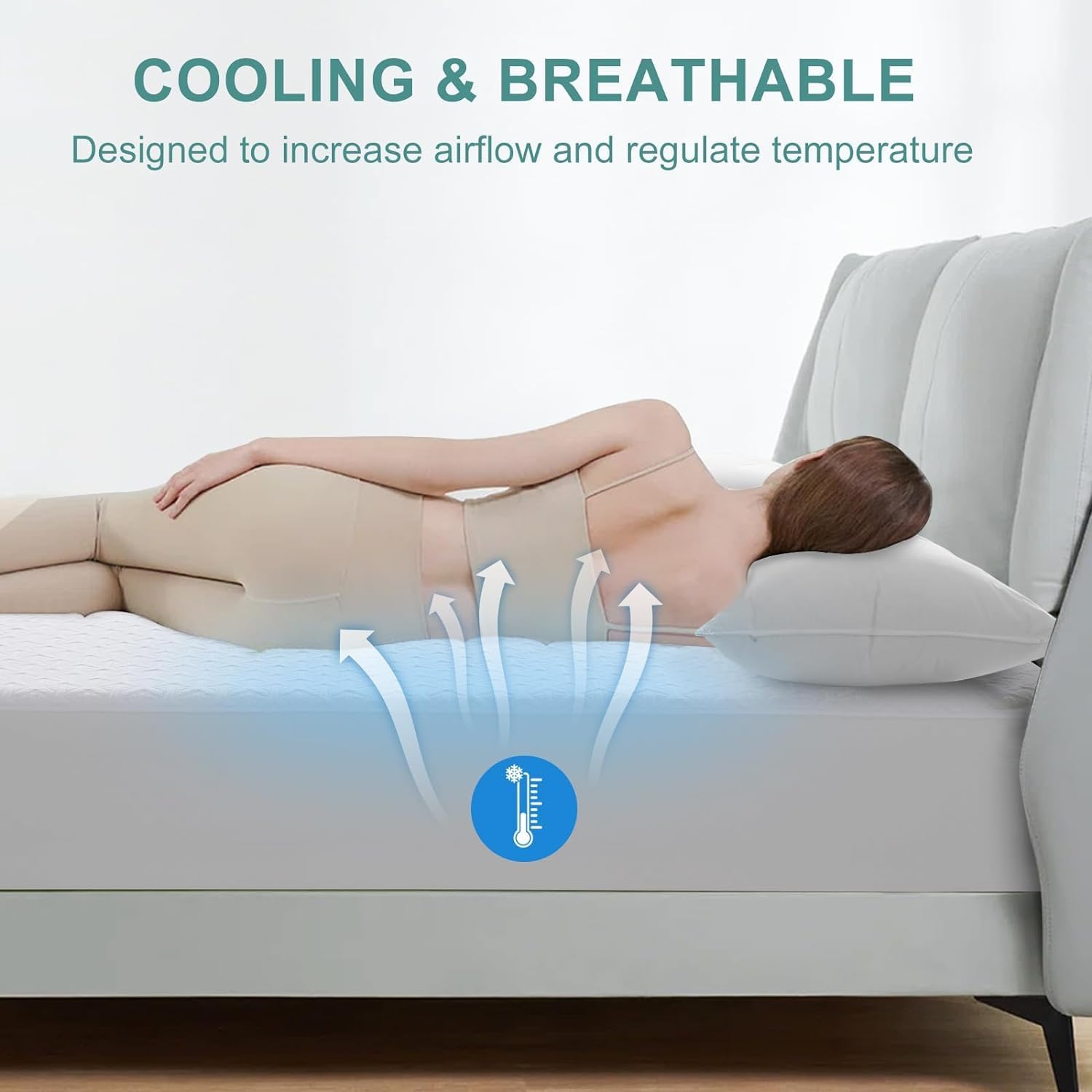 Premium Waterproof Mattress Protector | Queen Size 4D Air Cooling 300GSM Cover - Breathable & Noiseless (White)