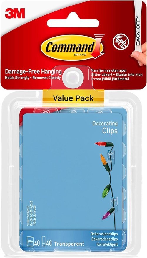 Command Mini Holiday Light Hooks - 40 Clips & 48 Strips for Easy Holiday Decor Setup