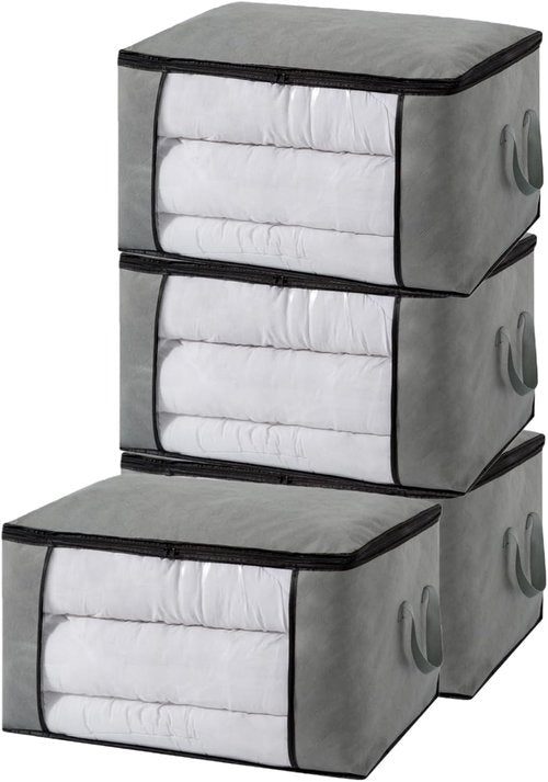 Large Storage Bags - Closet Organizers with Lids | Foldable Containers for Clothing & Bedding (4 Pack, 90L)