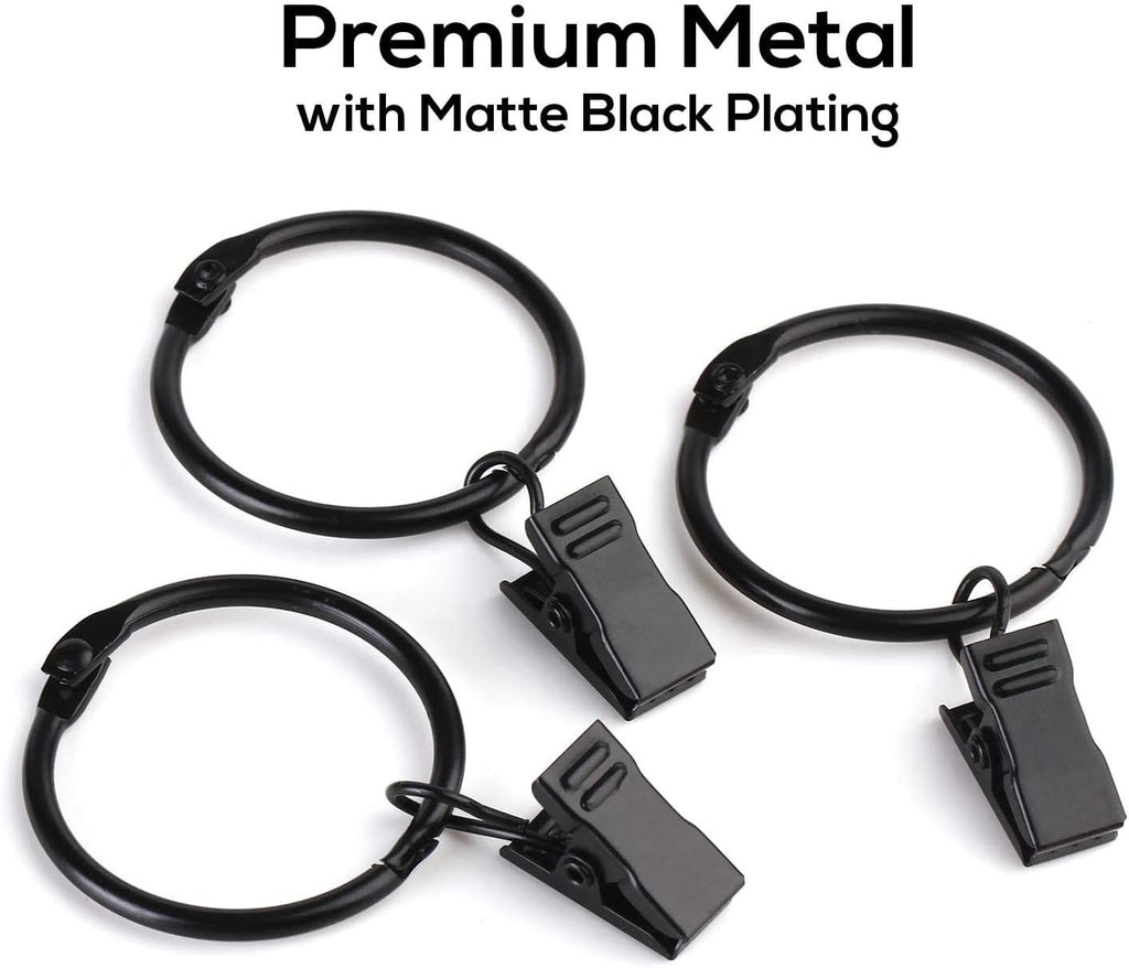 SPLF Metal Curtain Rings - Heavy Duty Rustproof Clips for Drapery | 36 Pack, 1.22 Inch Diameter, Black