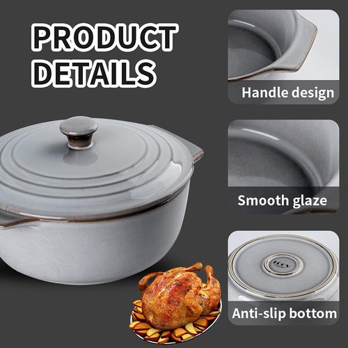 KOOV Ceramic Casserole Dish - 2 Quart Oven Safe Baking Dish with Lid | 9-Inch Round Cookware Set