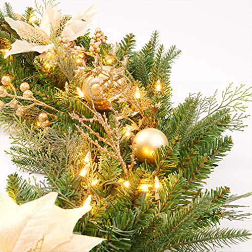 9FT Artificial Christmas Garland with Dual Color LED Lights - PVC, Gold Accents, Remote Timer