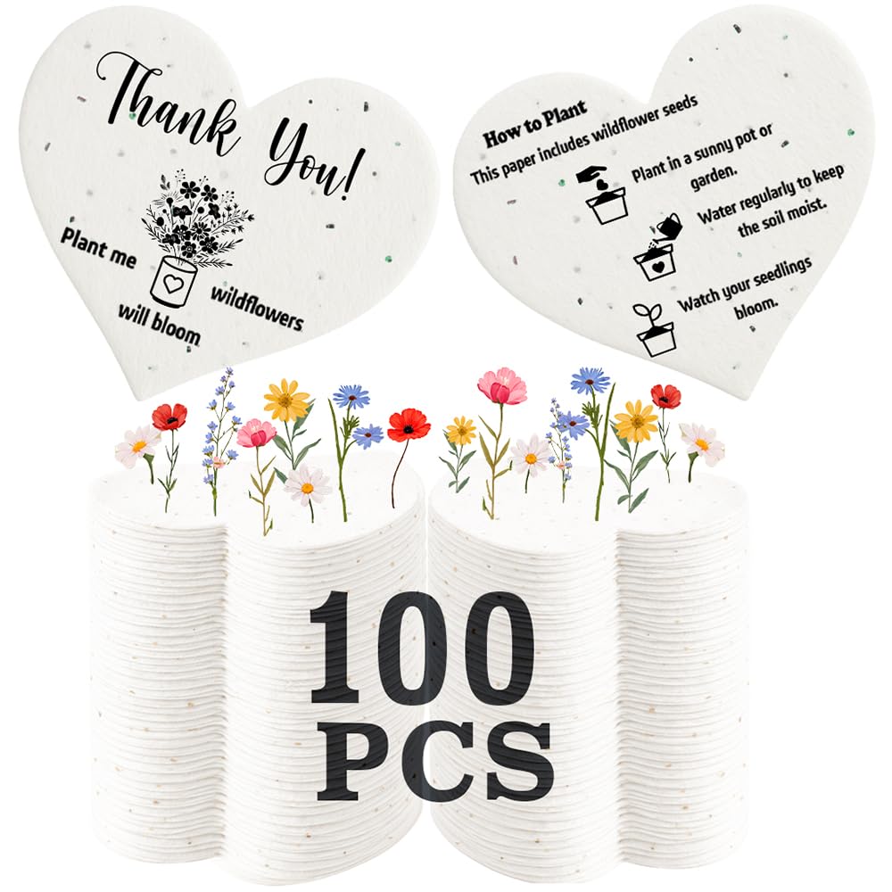 miaform 100 Pcs Plantable Seed Paper Hearts | Thank You Employee Appreciation Gifts Bulk | Party Favors for Baby Shower | Wedding Favors for Guests | Small Business Thank You Cards