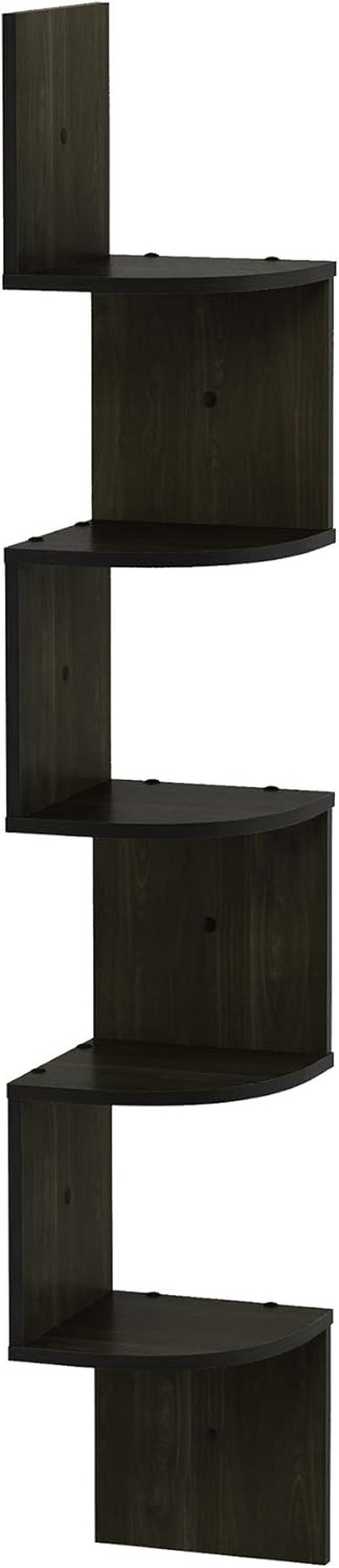 Furinno ROSSI 5-Tier Zigzag Floating Book Shelves - Stylish Wall-Mounted Corner Shelf in Espresso