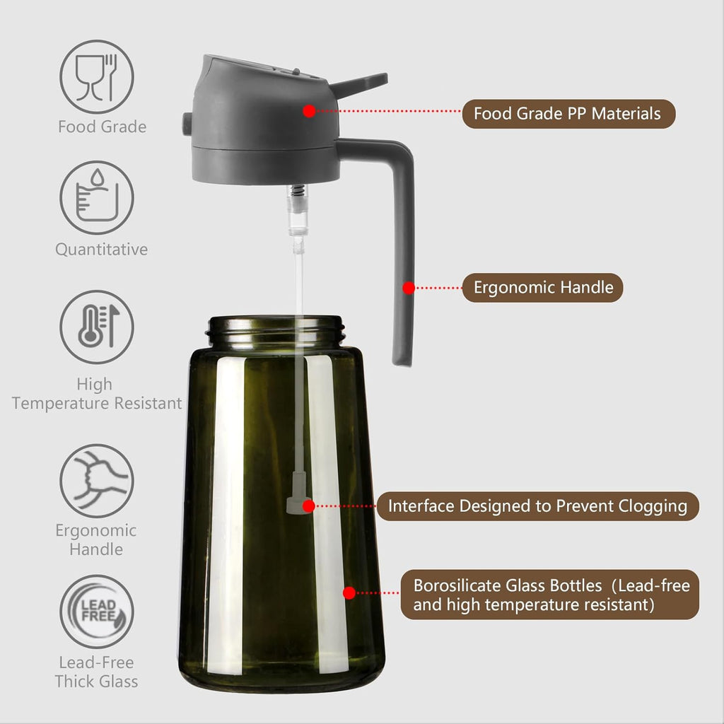 SWEET VIEW Olive Oil Dispenser - 16oz Glass Light-Proof Sprayer for Cooking, Salad & BBQ