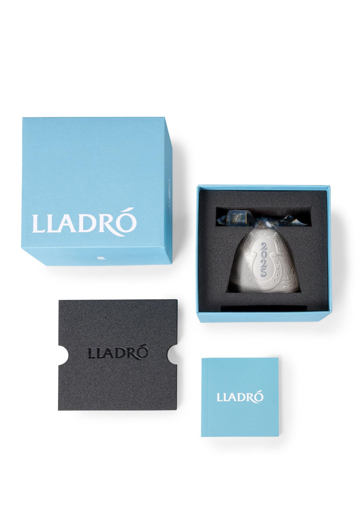 LLADRÓ Blue 2025 Christmas Bell. Decorative Ornament in Matte Porcelain with Blue Details. Porcelain Christmas Bell