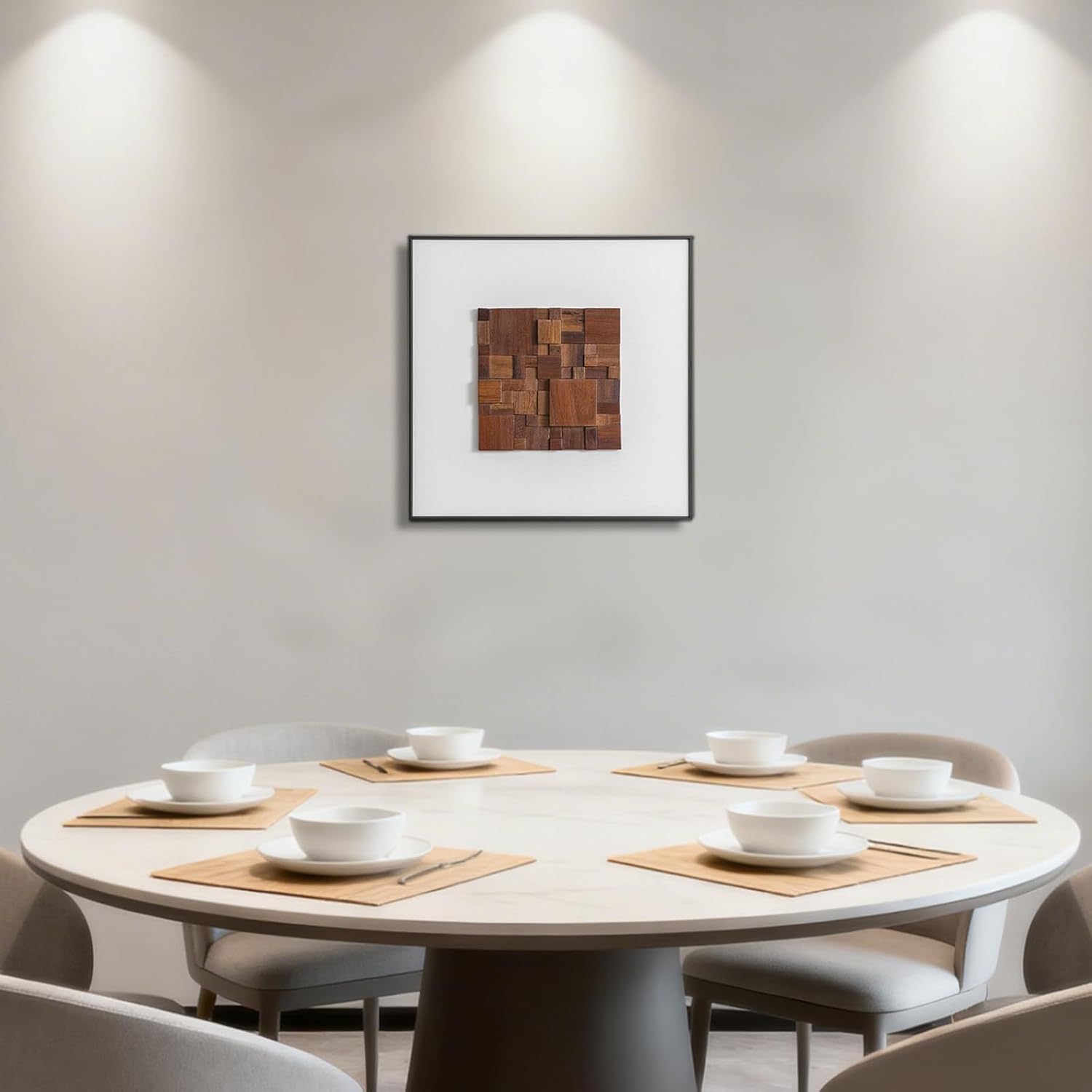 Regine Switzerland 3D Wood Textured Large Framed Abstract Wall Art - Modern Geometric Design, Brown, 24”H x 24”W