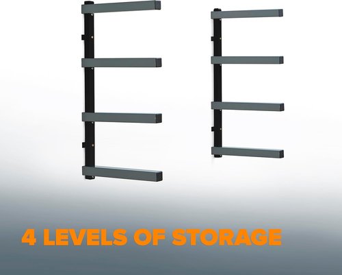Bora 4-Level Lumber Storage Rack - Space-Saving Metal Shelf for Wood, Pipes & Boards | PBR-004B Black Gray