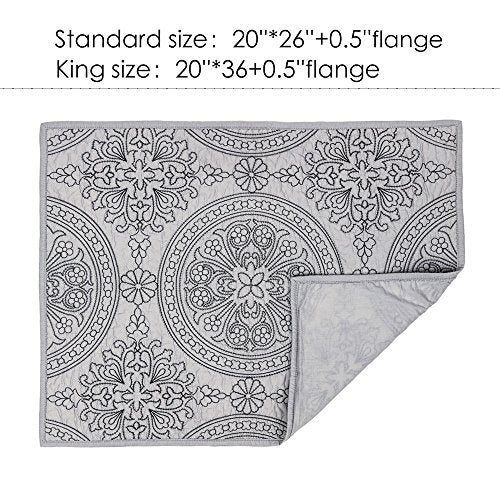 King Pillow Sham - 100% Cotton Medallion Embroidered, Gray, 20'' x 36''
