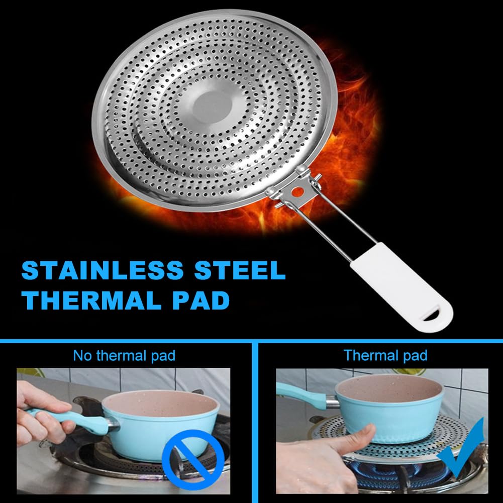 Heat Diffuser,Stainless Steel Heat Diffuser With Cool Touch Handle for Gas and Electric Stove Induction Cooktop Compatibility Simmer Plate Even Heat Distribution Food Warmer(size:7.99 x 7.36inch)
