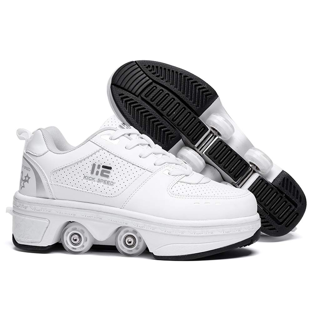 2-in-1 Roller Skates & Sneakers Unisex Retractable Wheels Outdoor Fun & Fitness Kick Roller Shoes