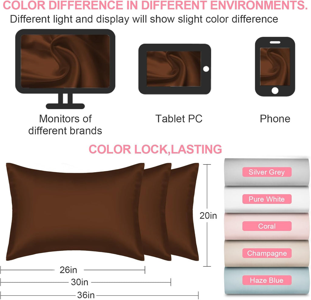 Mulberry Silk Pillowcases by Skiennix - 2 Pack Queen Size with Hidden Zipper | Soft, Breathable & Cooling for Hair and Skin - Brown