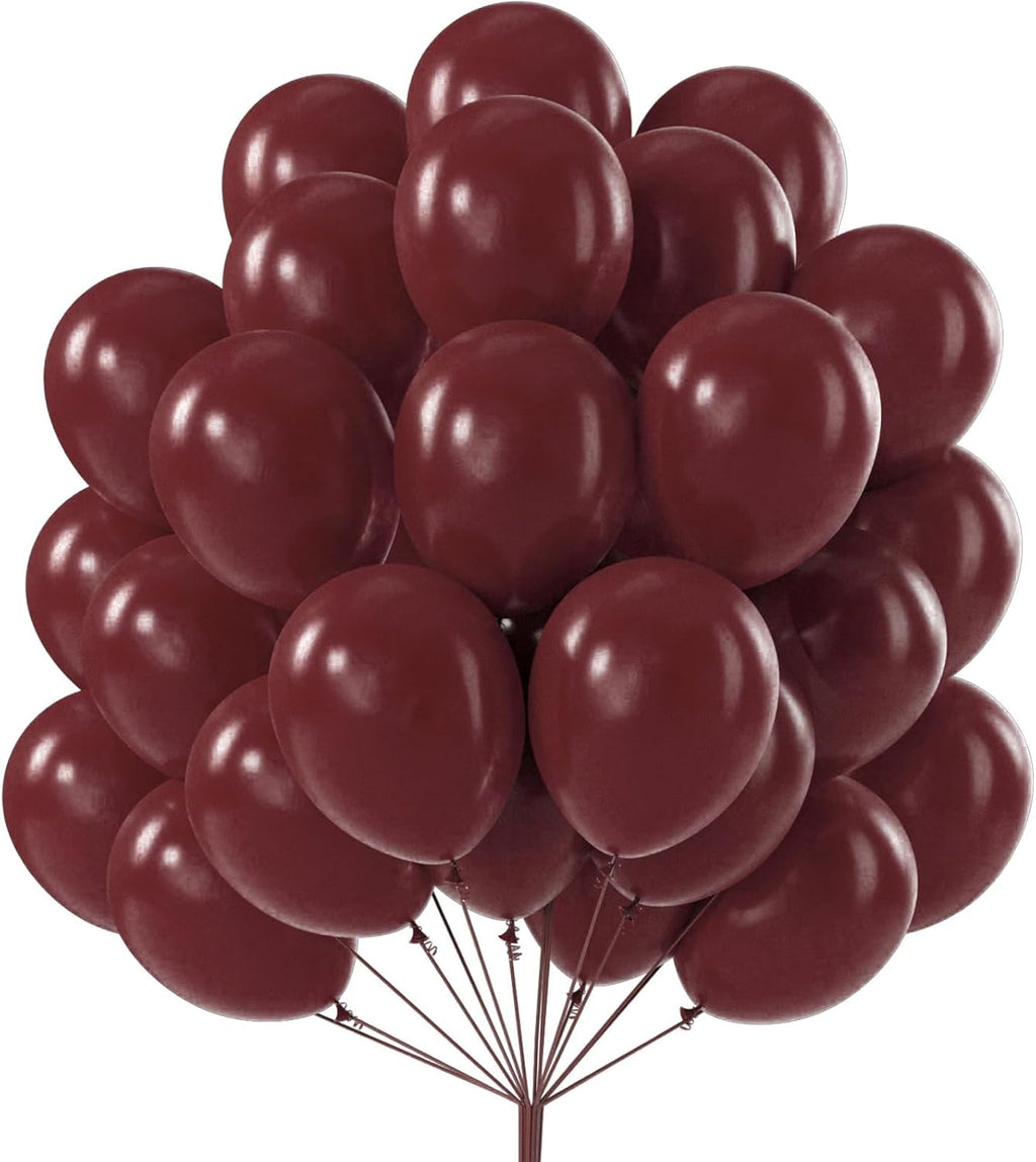 PartyWoo Burgundy Balloons - 50pcs 12 Inch Dark Chestnut Red Helium Balloons for Celebrations