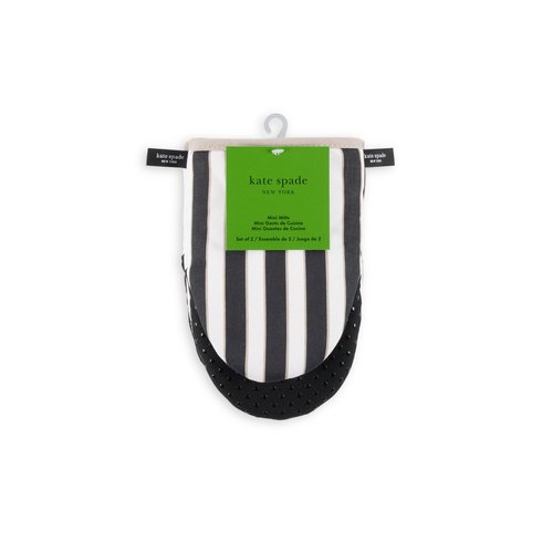 kate spade new york Botanical Stripe Mini Oven Mitt 2-Pack Set, 5.5" x 8", Black/Beige