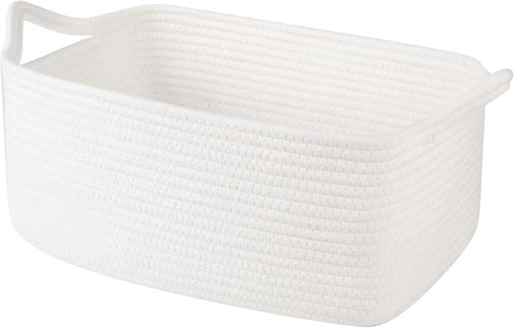 OIAHOMY Woven Storage Basket - 19L Gift Basket with Handles for Baby Showers & Nursery - White